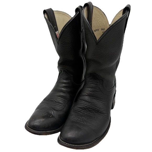 Vintage Olathe Boots Cowboy Western Boots Men's 9.5B Black Leather USA Made